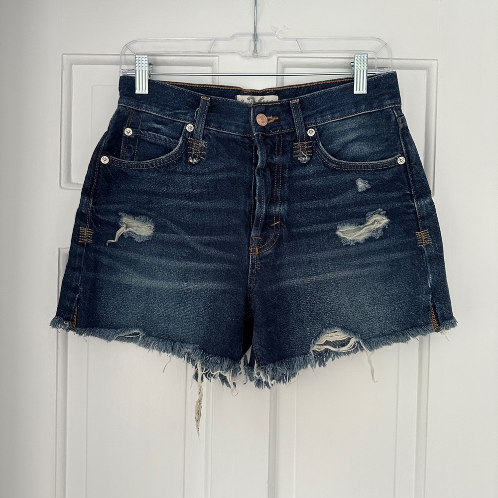 Free People We the Free Makai Dark Wash Distressed Ripped Jean Shorts in Size 26